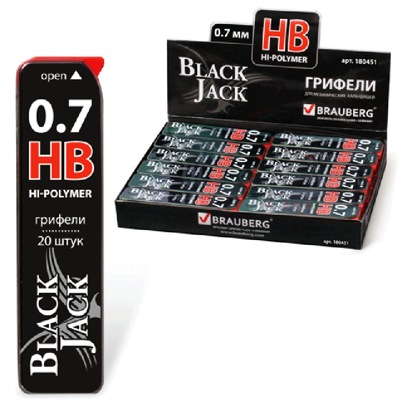 Грифель зап  "Black Jack" Hi-Polymer НB 0,7 мм, 20 шт. 180451 (36) (4000791; Китай ; страна ввоза -