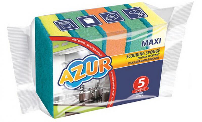 Губка кухонная для мытья посуды Azur Maxi 95*65*25 мм, 5шт/уп арт.030170