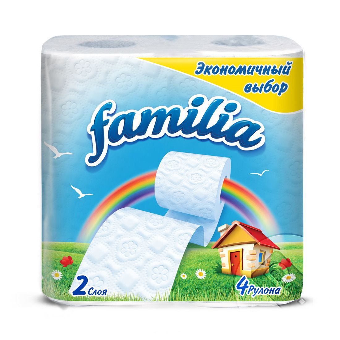 Туалетная бумага FAMILIA белая двухслойная 4 шт стр вв Россия