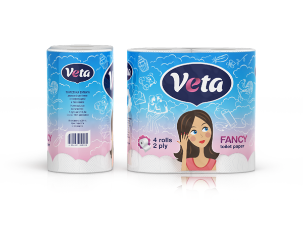 Туалетная бумага двухслойная "Veta Fancy" 1*4 рулона